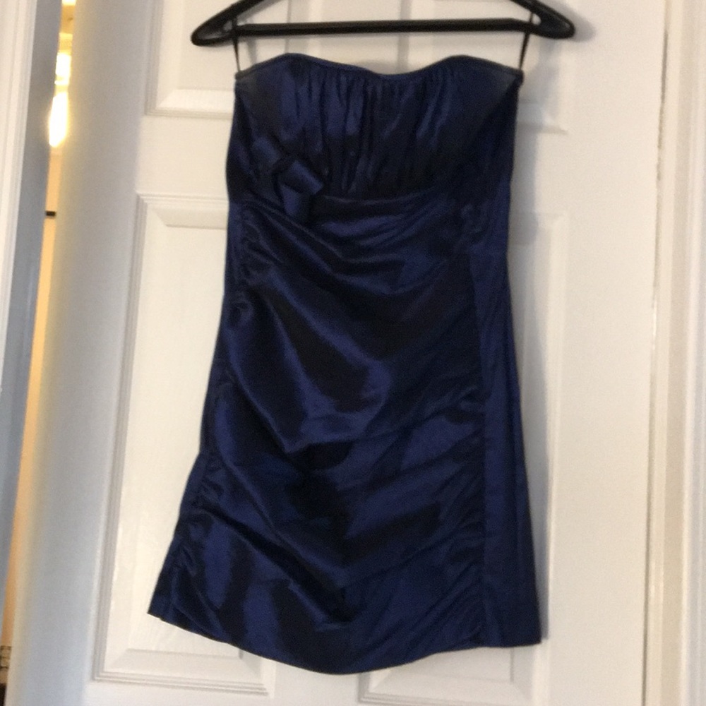 Metallic Blue Strapless Cocktail Dress